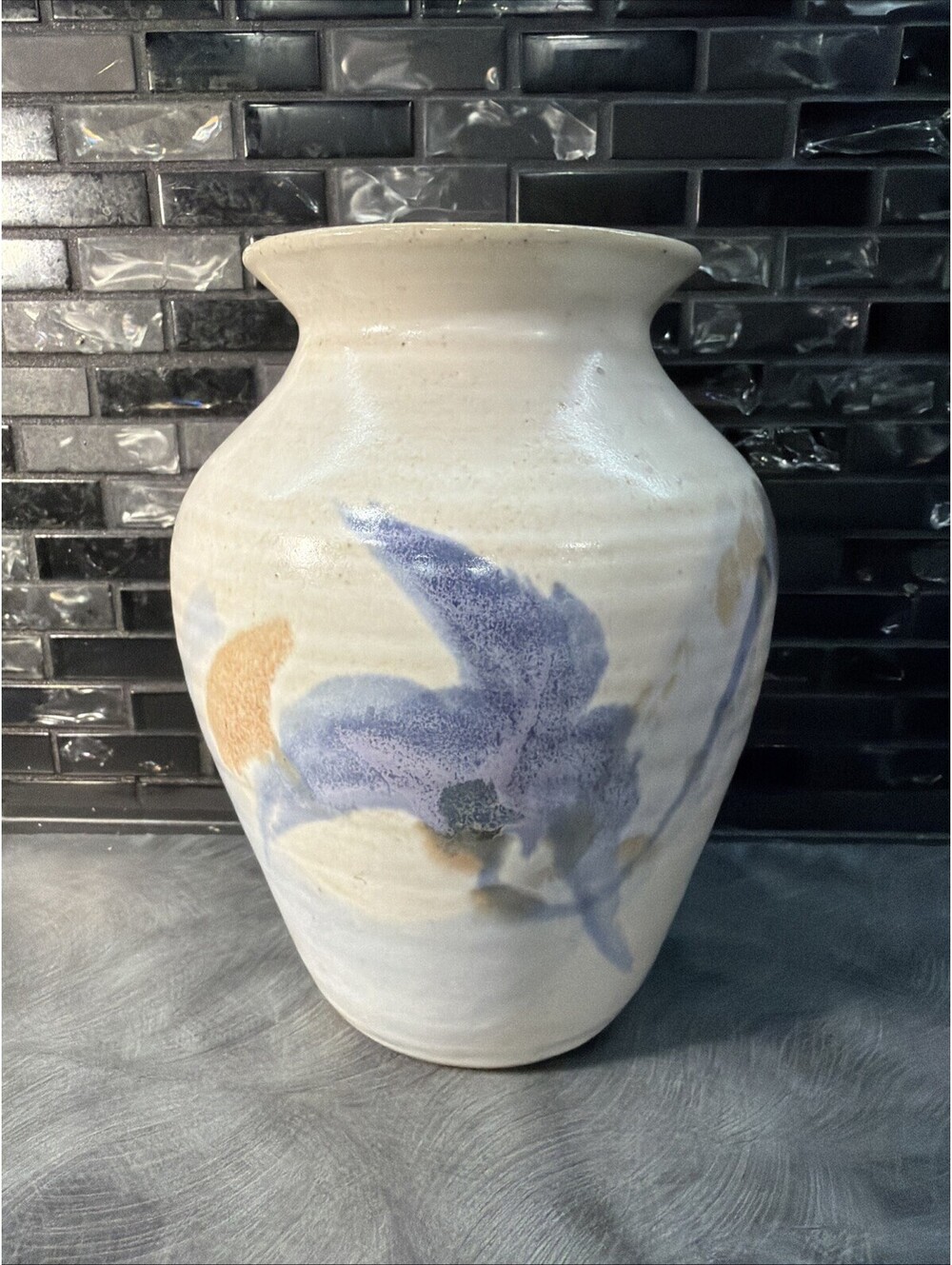 Vintage 1989 Sibylle Tornow Studio Art Pottery Vase Blue Iris Floral Signed
